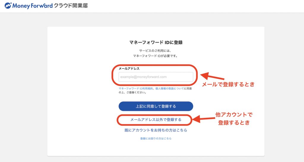 マネーフォワードクラウド開業届登録方法アカウント